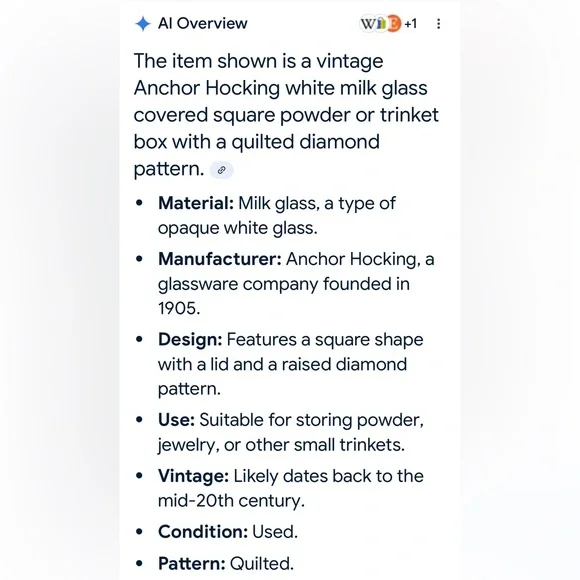 Anchor Hocking white opaque milk glass covered 4” square powder or trinket - Picture 13 of 13